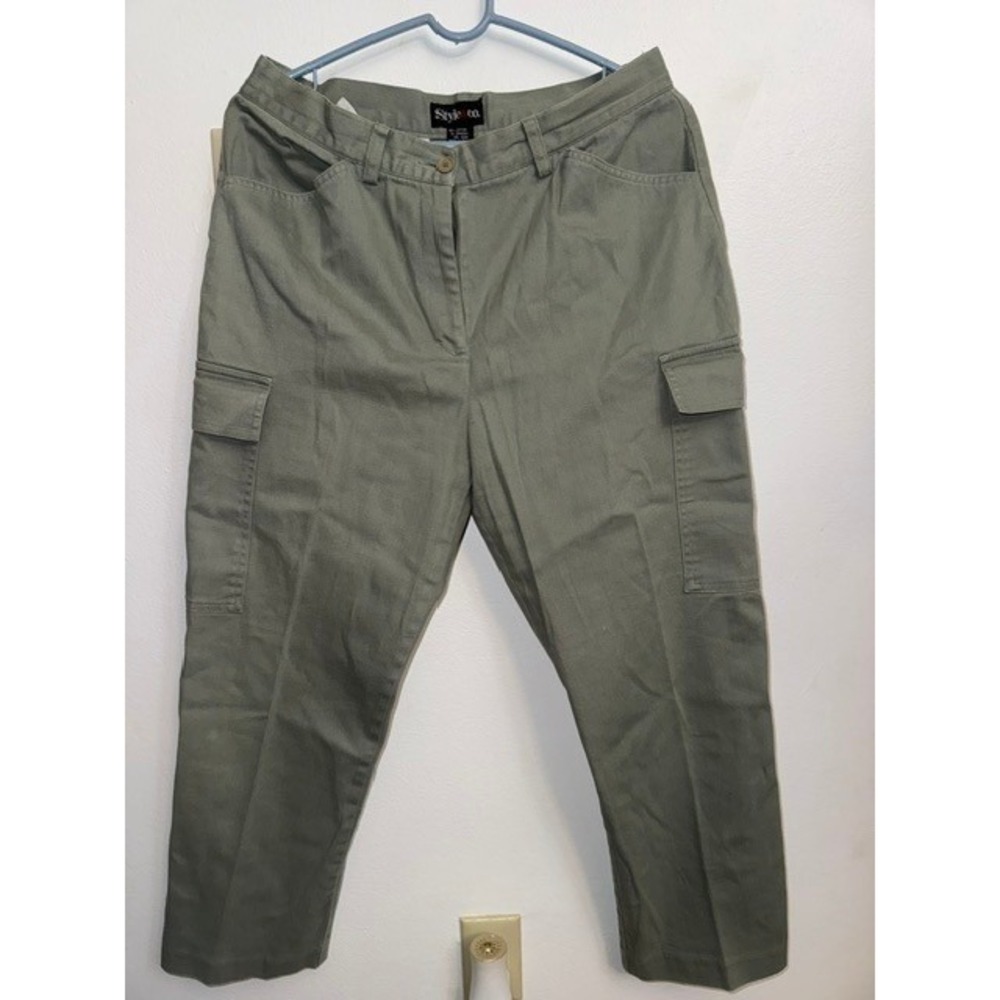 Style & Co Womens Olive Green Cargo Pants Straight Leg Utility SZ 12 (D)